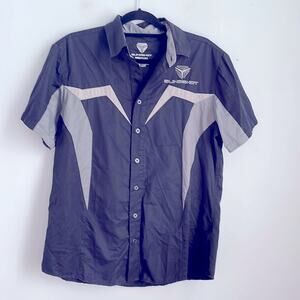 Slingshot auto car embroidered logo collared button down shirt sleeve shirt sz M